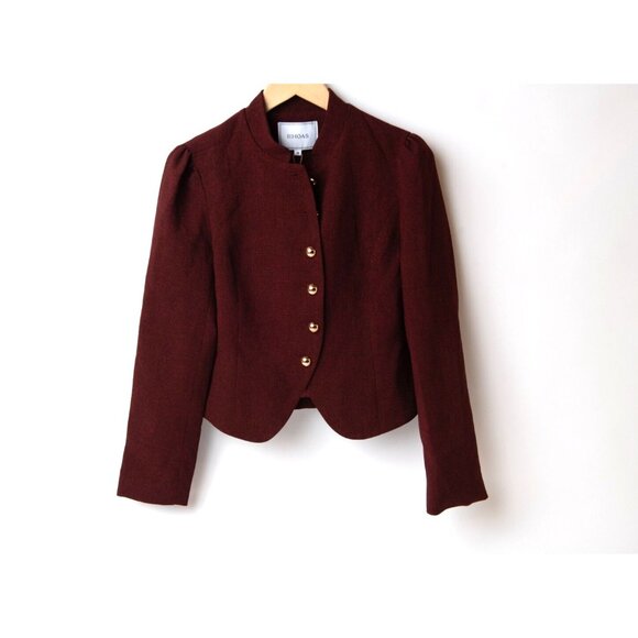RIHOAS Jackets & Blazers - Rihoas Solid Retro Blazer Sz M Burgundy Tweed Vintage Career Gold Buttons NEW